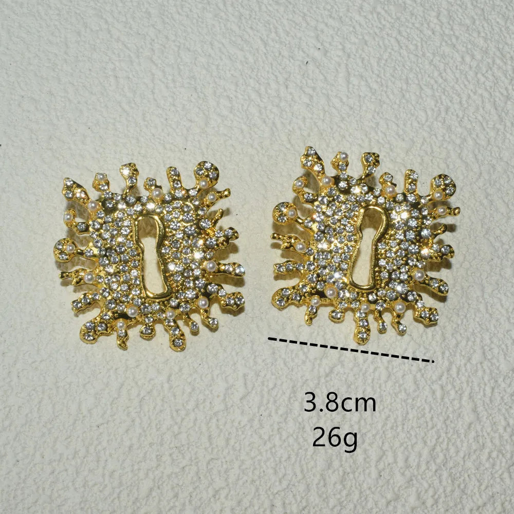 Keylock  Rhinestone Square Earrings