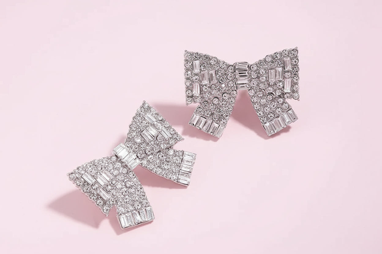 Rhinestone Bowknot Charm Big Stud Earrings