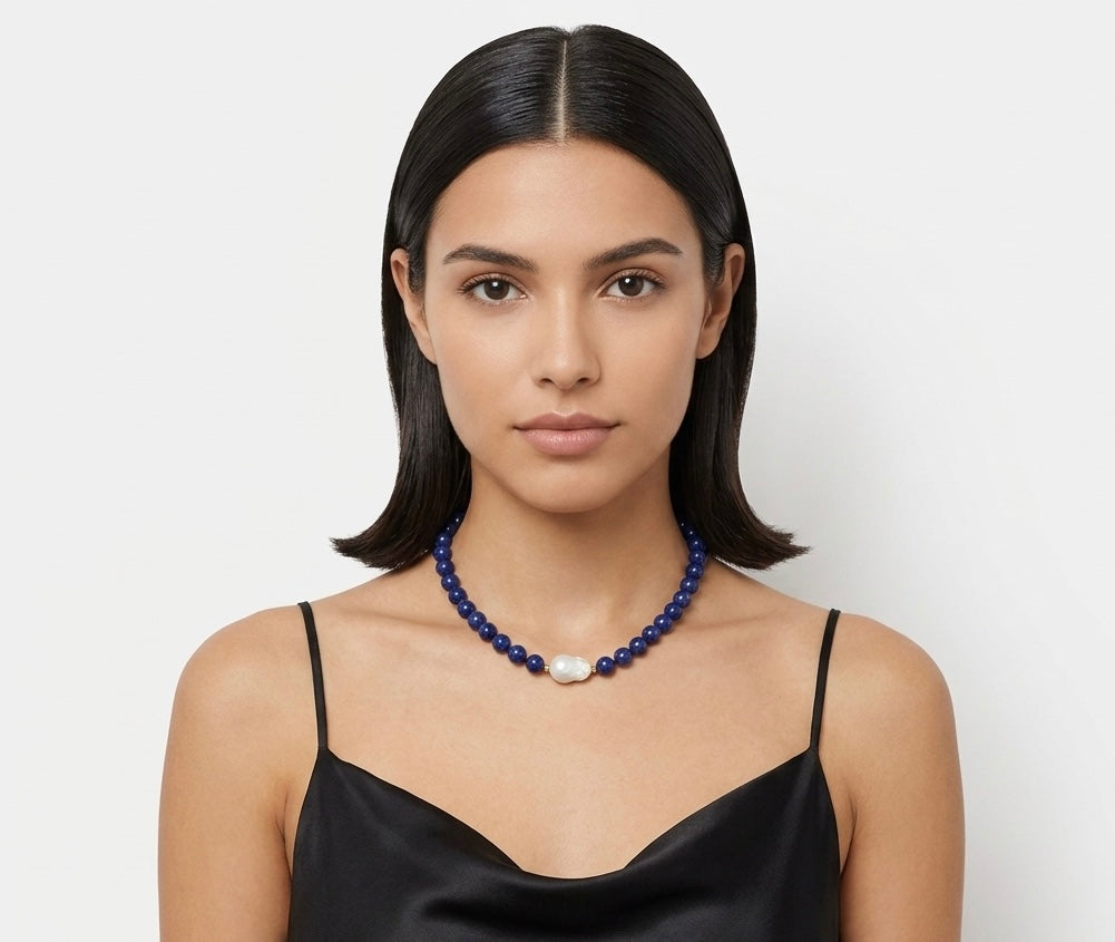 Lapis Lazuli & Baroque Pearl Necklace