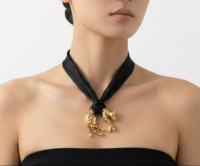 Leopard Pendant Scarf Choker Necklace
