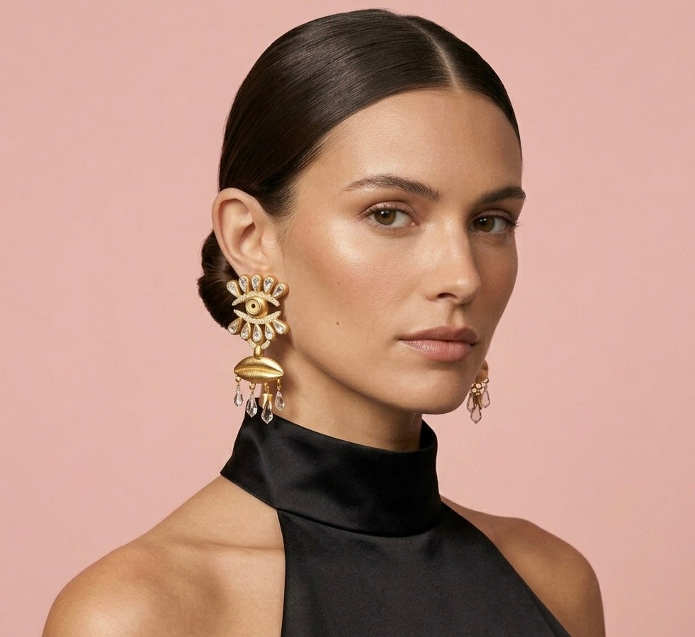 Baroque  Eyes With Crystal Dangle Earrings