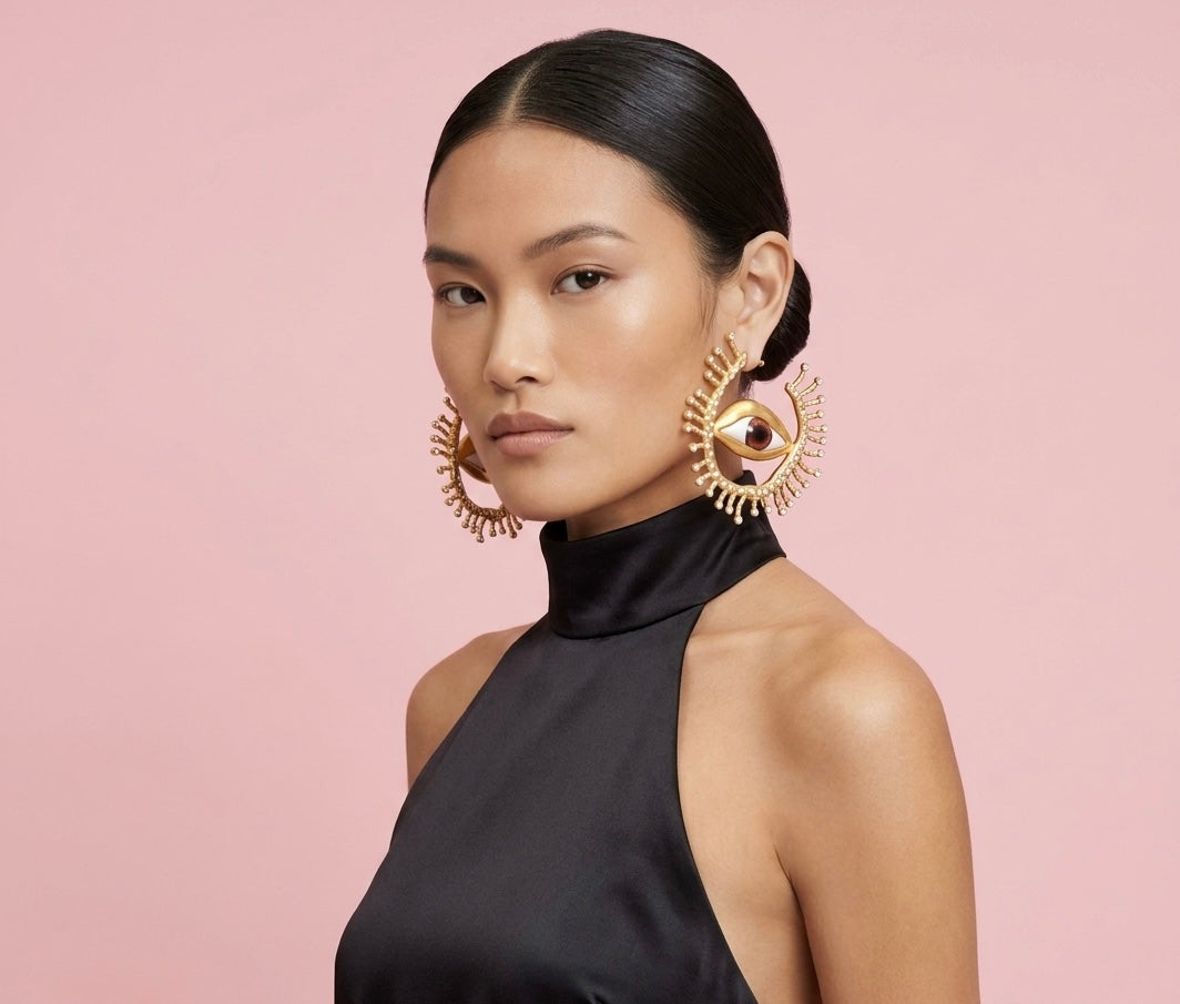 Contrasting Evil Eye Hoop Earrings
