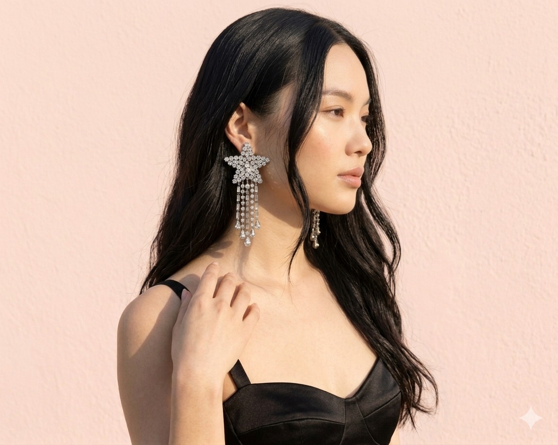 Star shape long dangle earrings