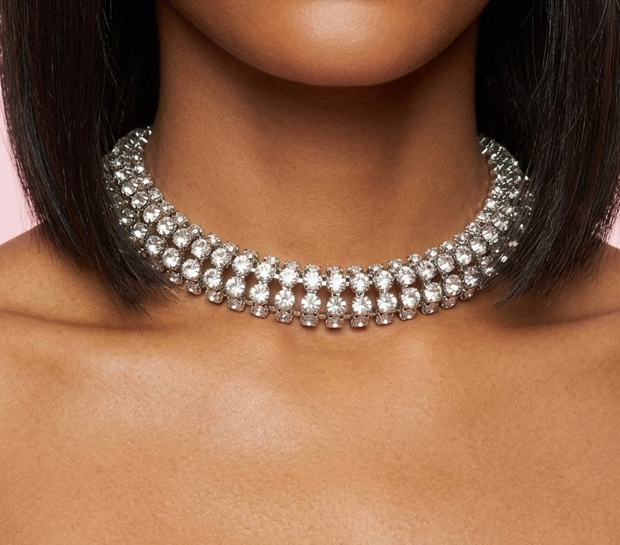 Rhinestone Statement Chocker Necklace