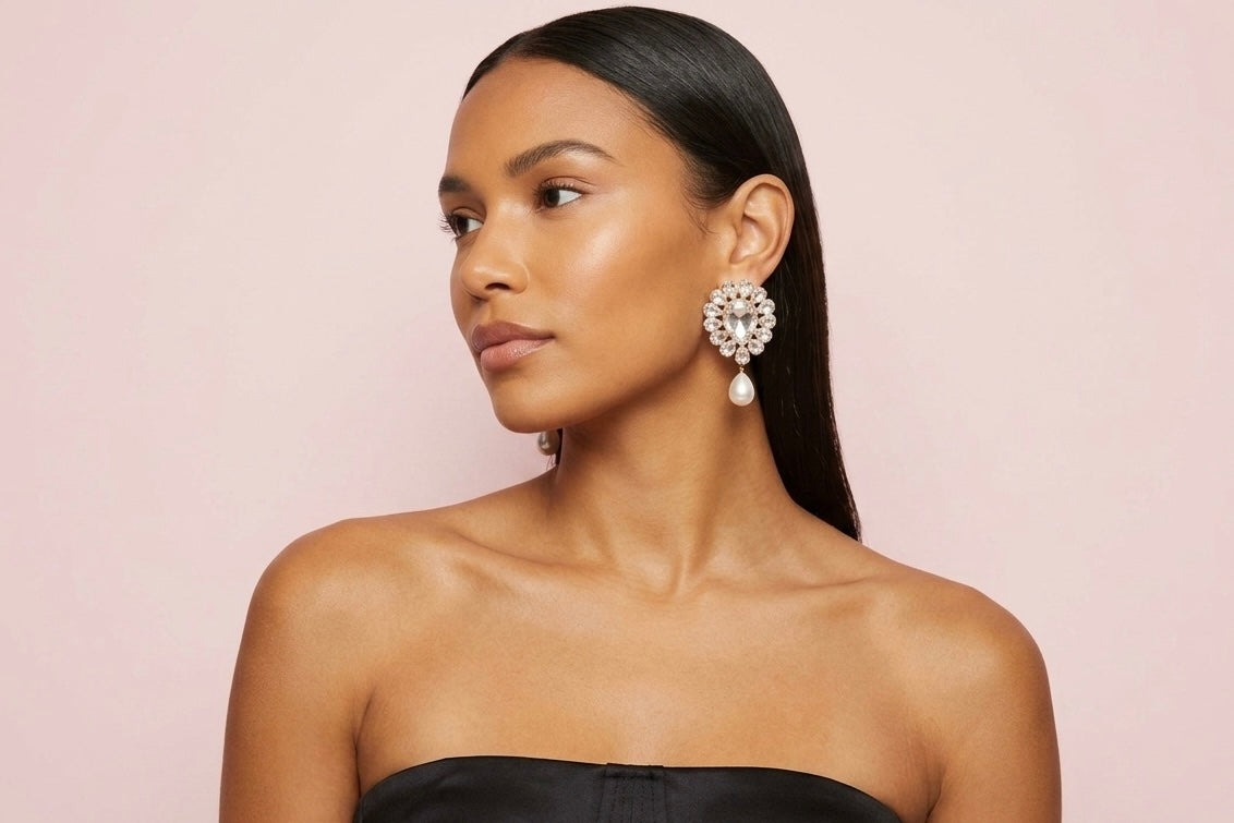 Rhinestone Pearl Drop Earrings