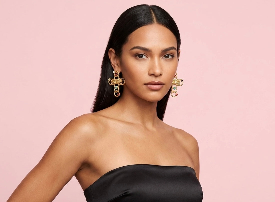 Lips Crystal Cross Earrings