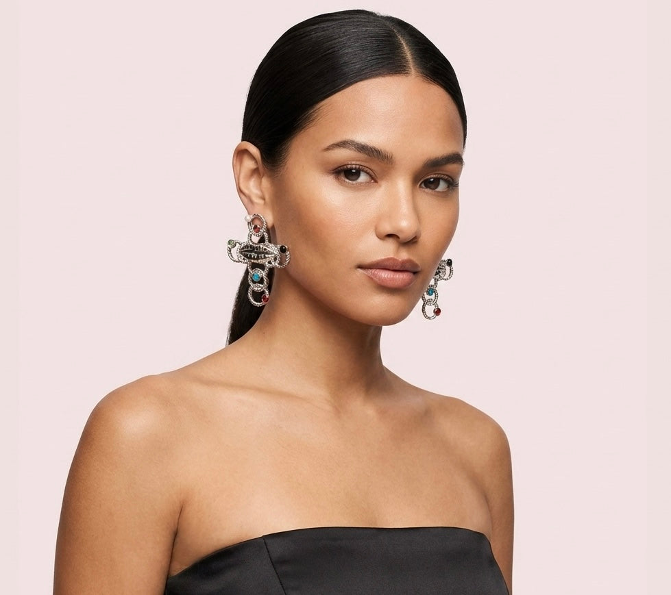 Lips Crystal Cross Earrings