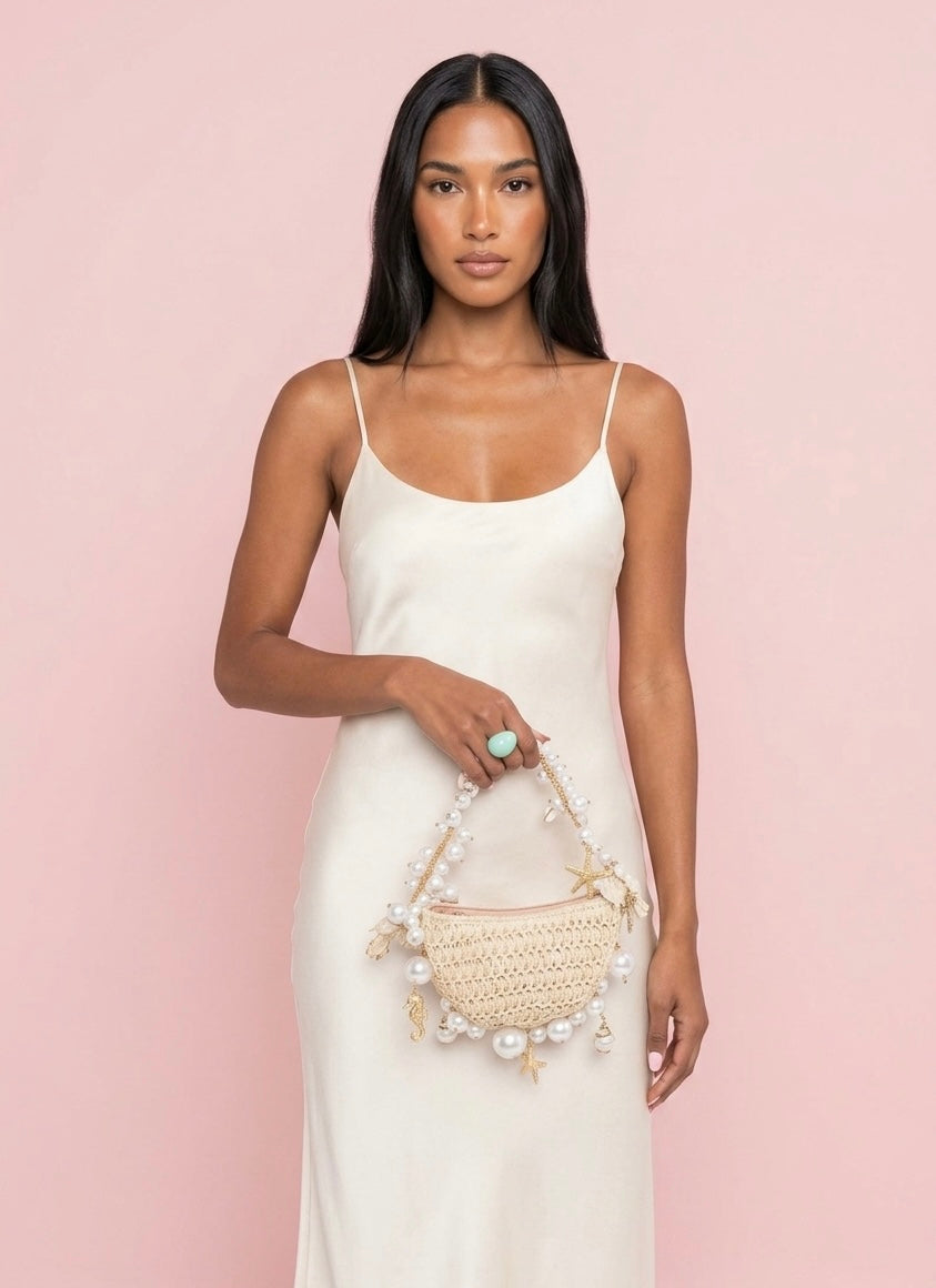Pearl Conch Grass Woven Handbag