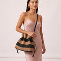 Striped crochet straw bucket bag