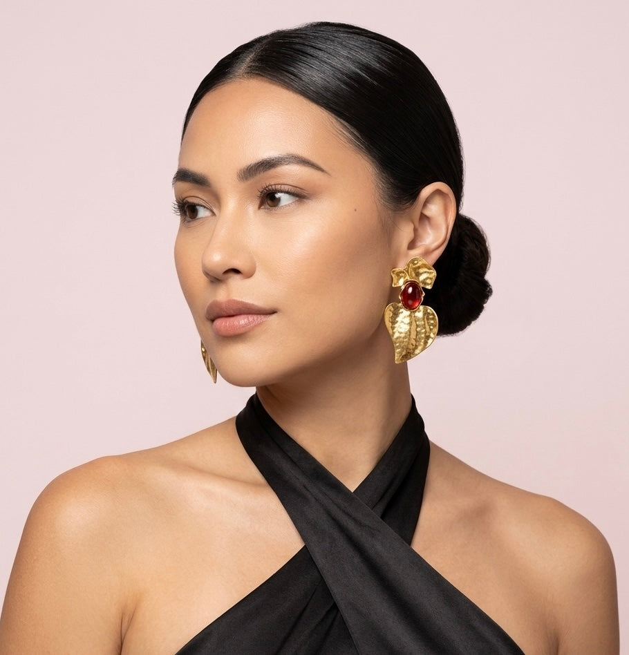 Flower Leaf Stone Earrings