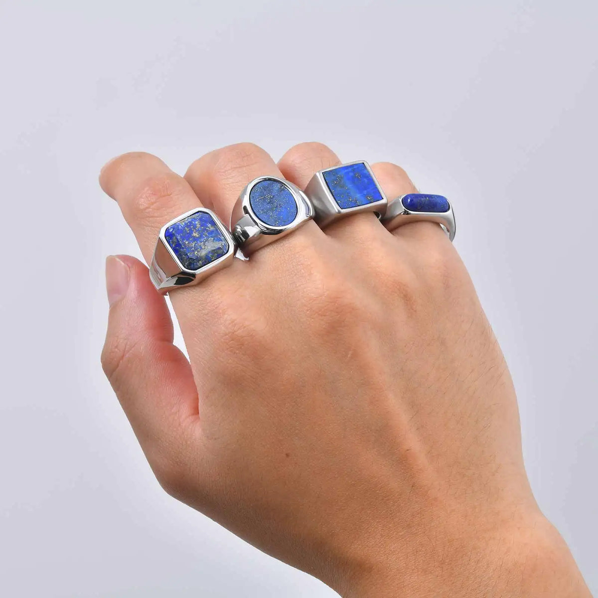 Lapis Lazuli Geometric Rings