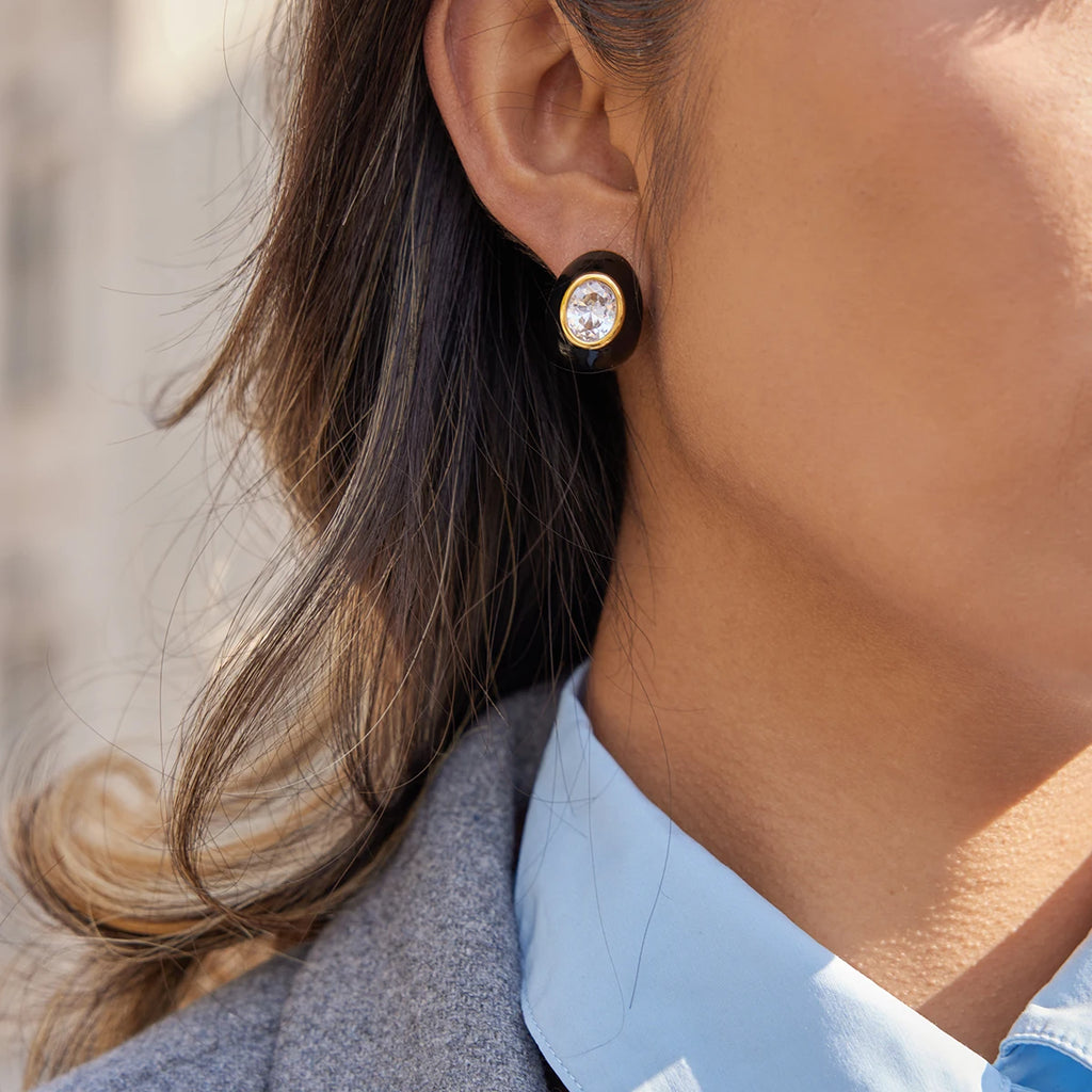 Enamel Oval Zircon Stud Earrings