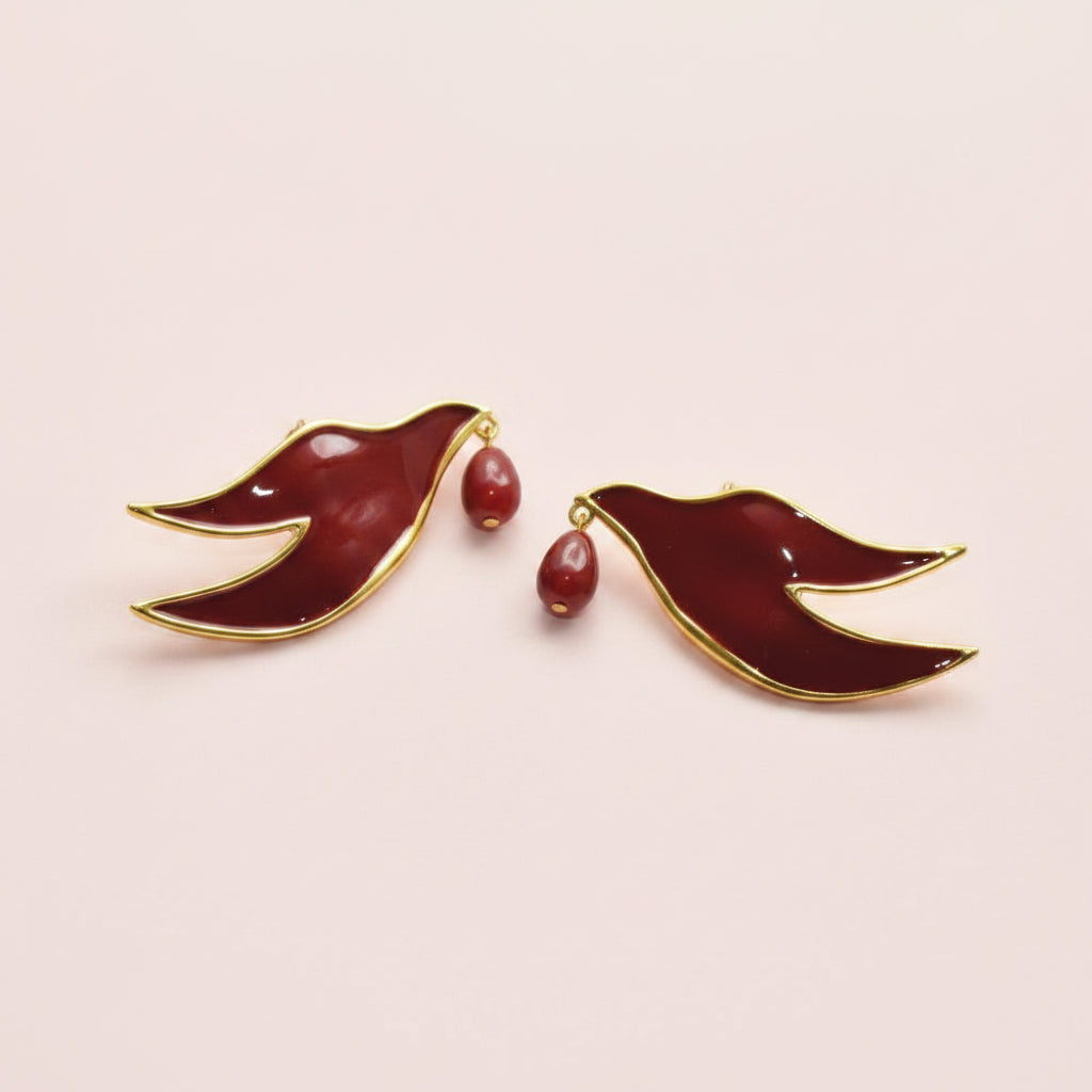 Enameled Bird Charms Dangle Earrings