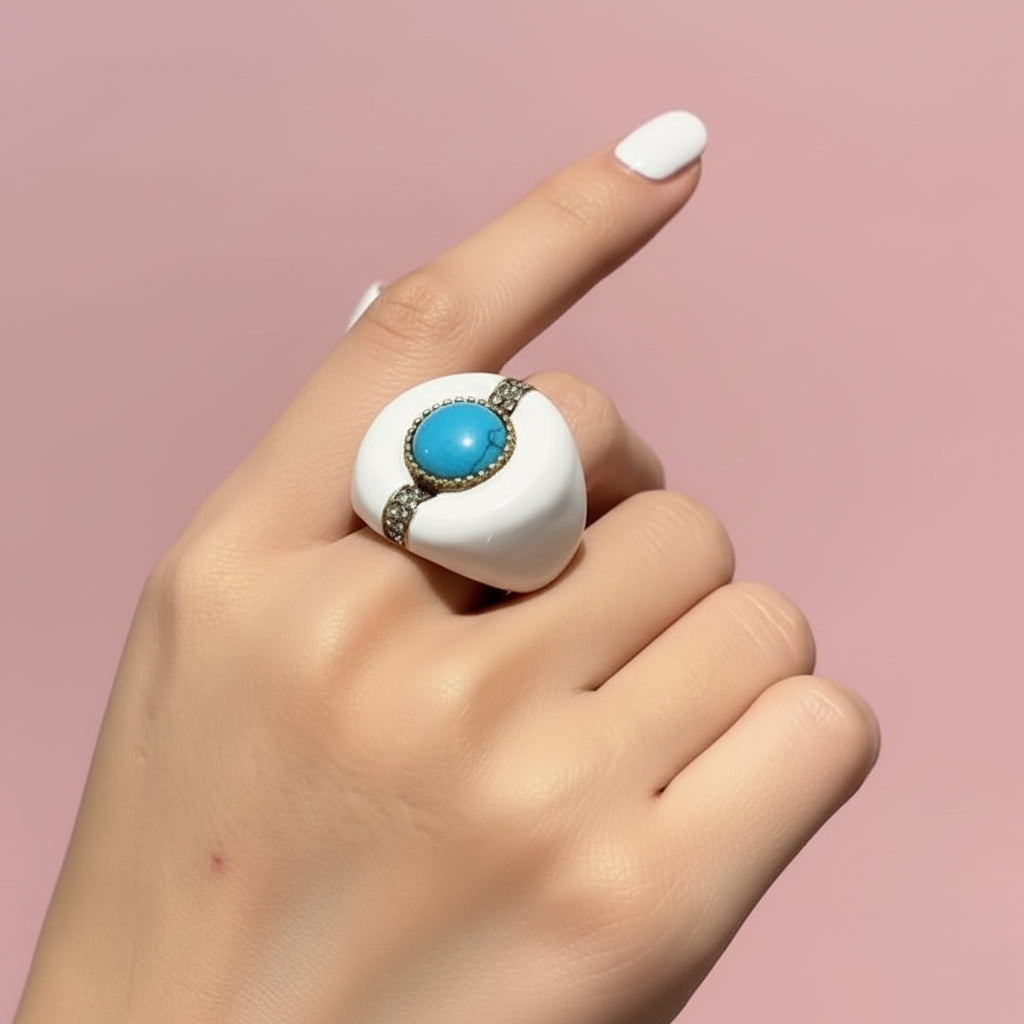 Turquoise Stone Enamel Ring