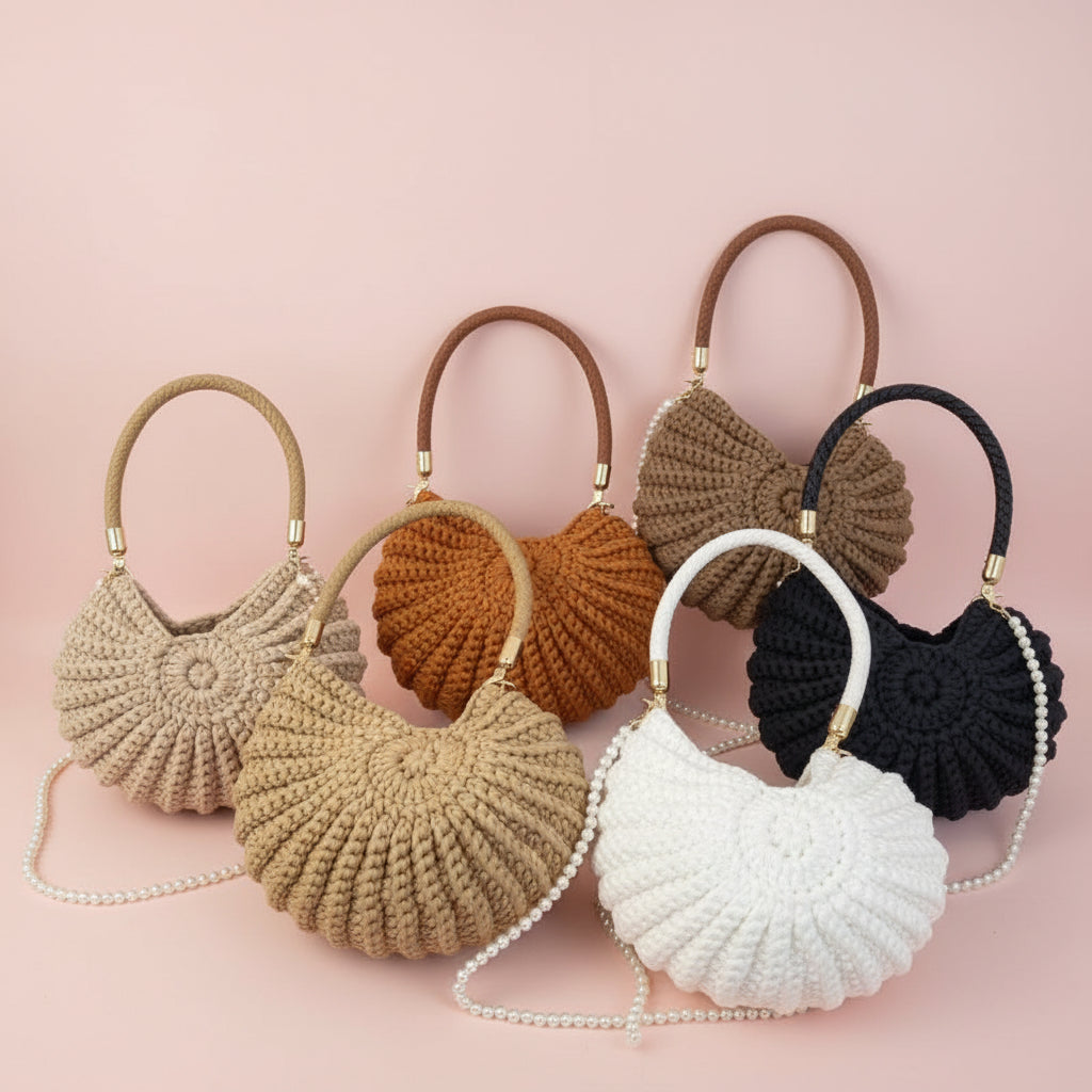 Woven Crochet Conch Shell Shape Bag