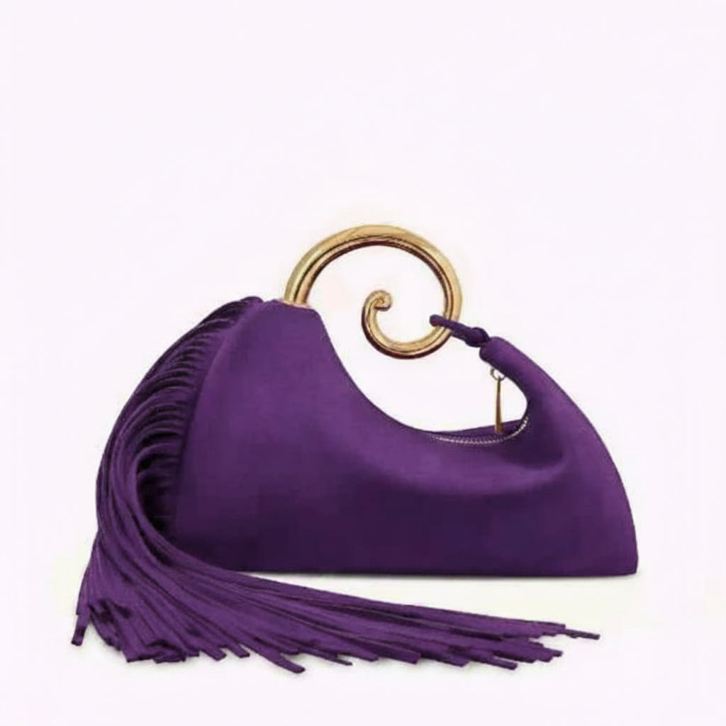 Tassel Handbag With Gold Swirl Handle