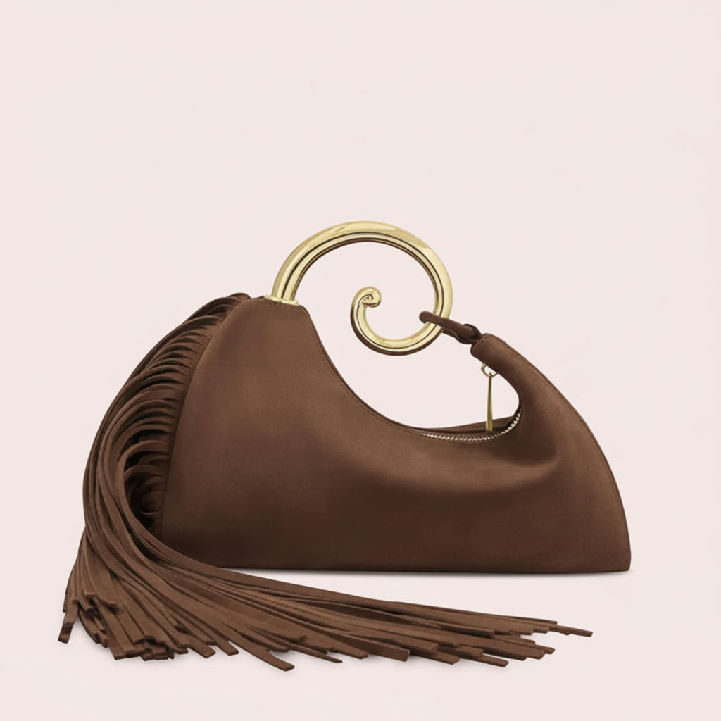 Tassel Handbag With Gold Swirl Handle