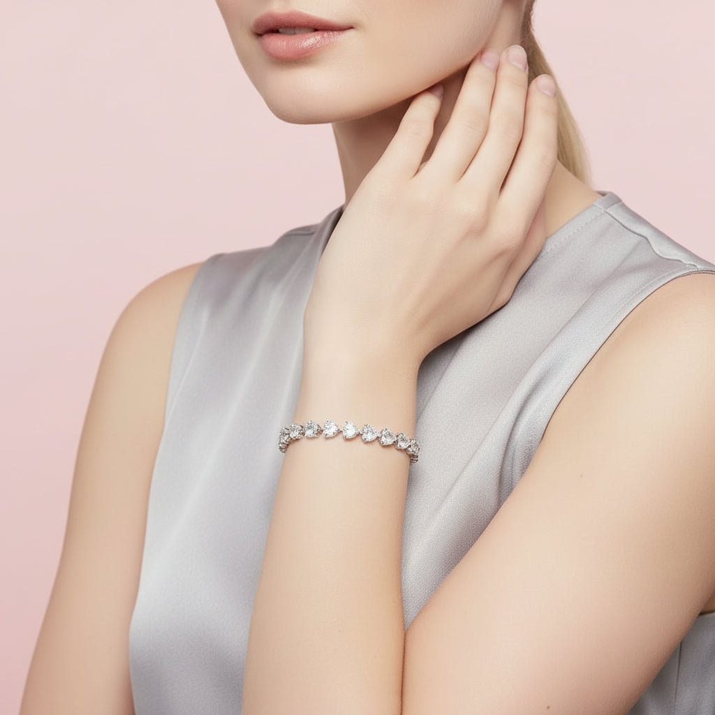 Heart Shape Tennis Bracelet Lab Diamond