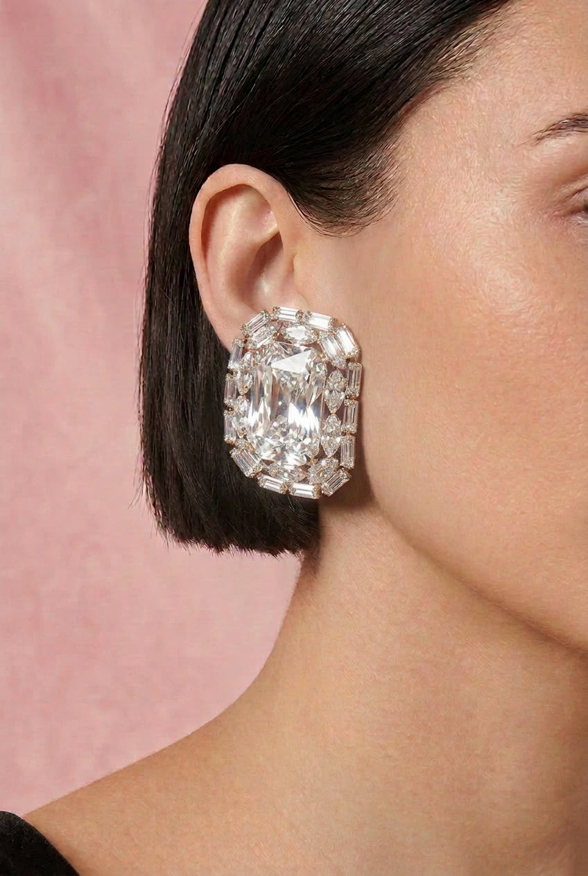 Rhinestone Frame Clip Earrings