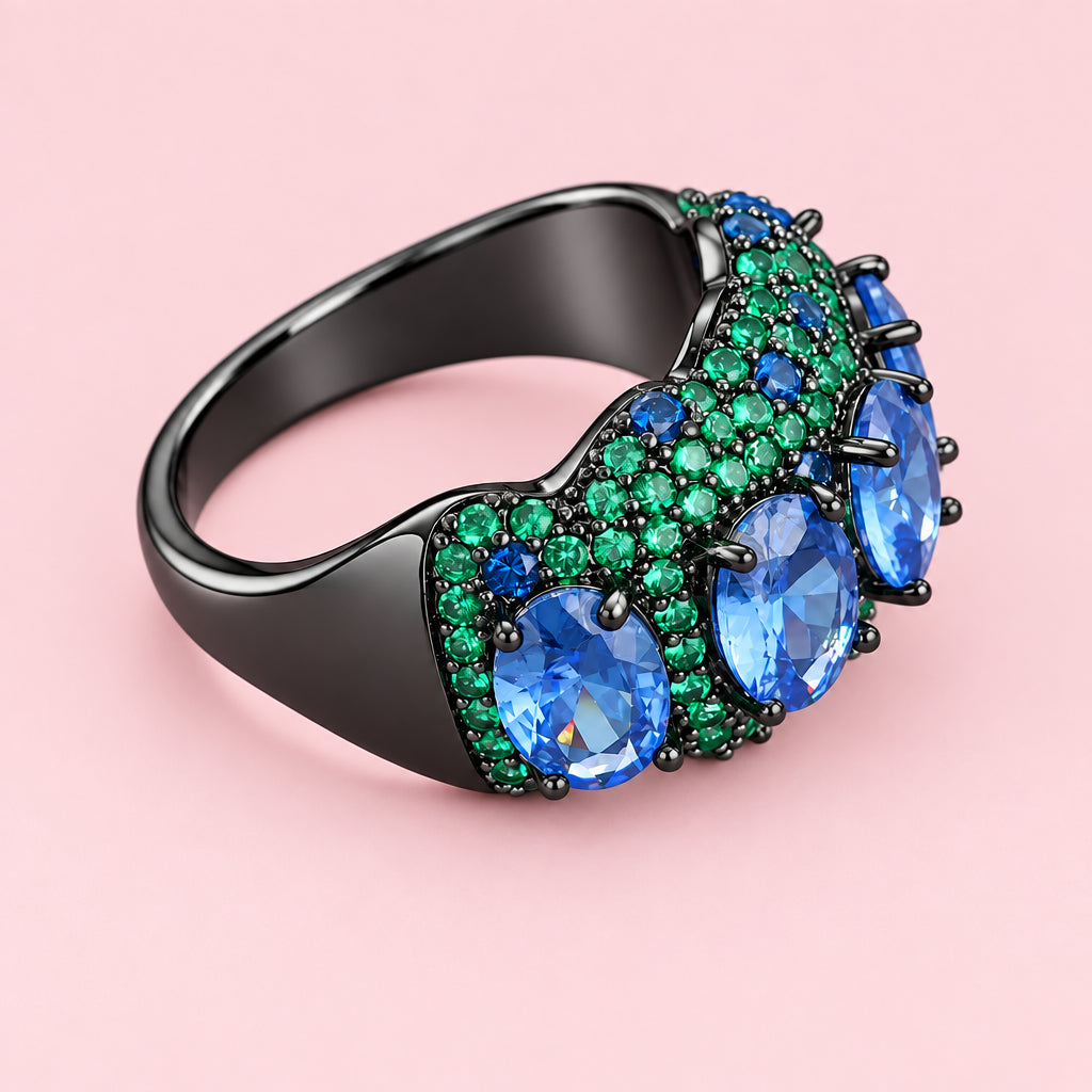 Anillo de circón verde azul