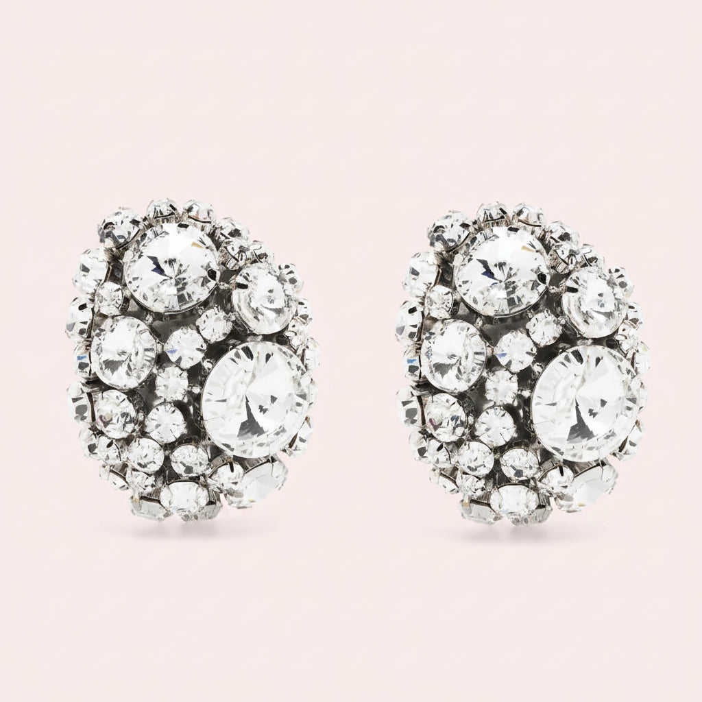 Rhinestone Round Ear Clip Earrings