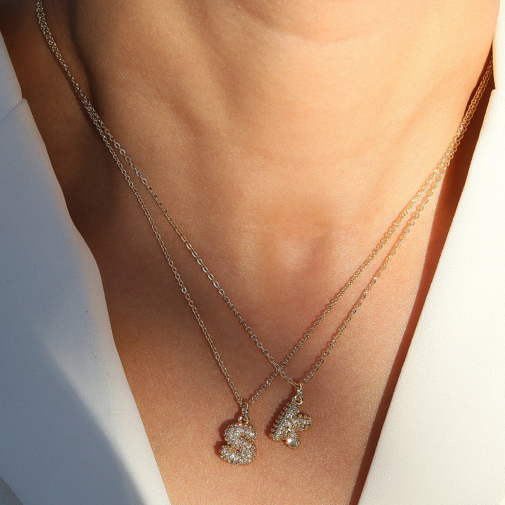 Zircon Initial Alphabet Pendant Necklace