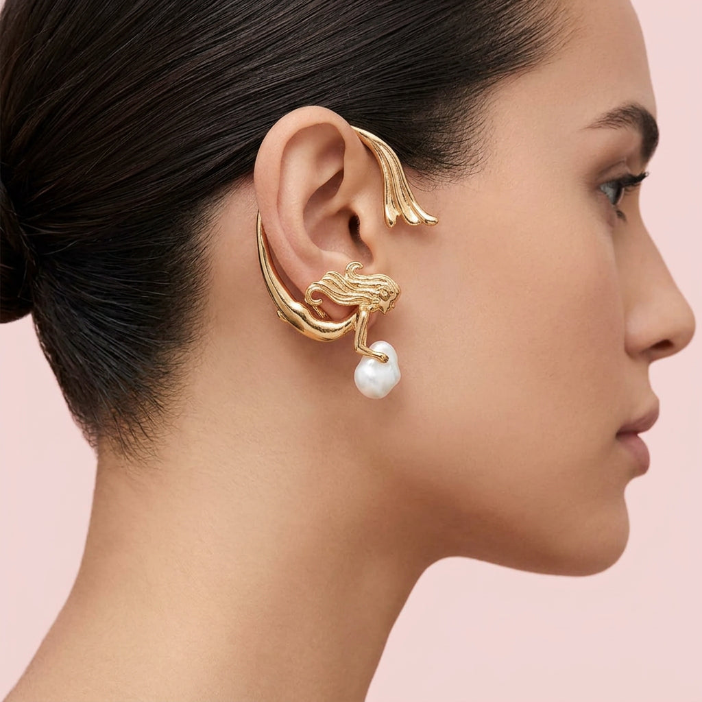 Surrealist Mermaid Pearl Ear Cuff