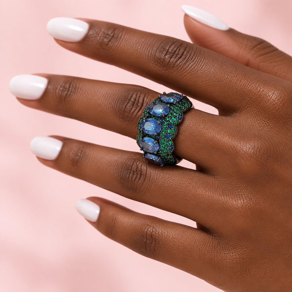Anillo de circón verde azul