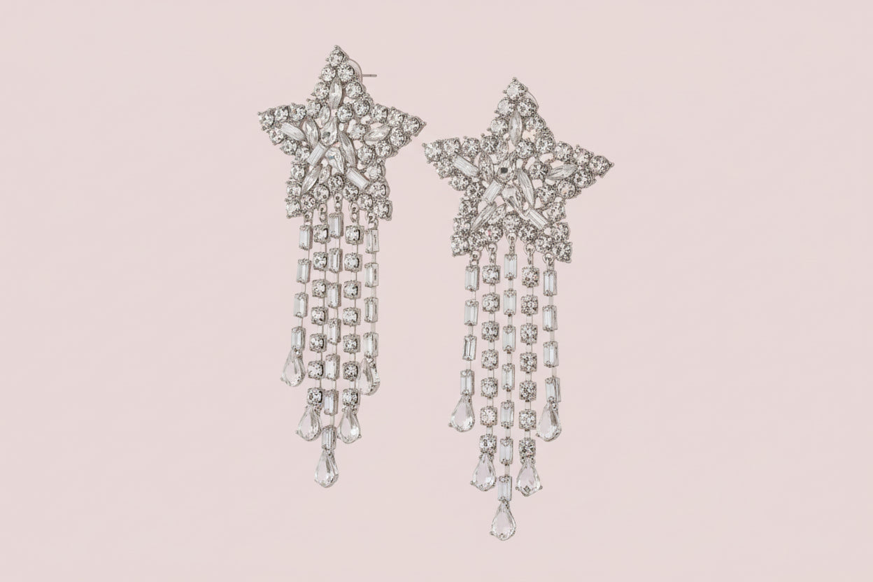 Star shape long dangle earrings