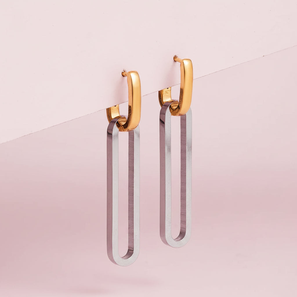 Double  Hoop Link Drop Earrings