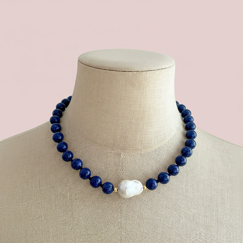 Lapis Lazuli & Baroque Pearl Necklace