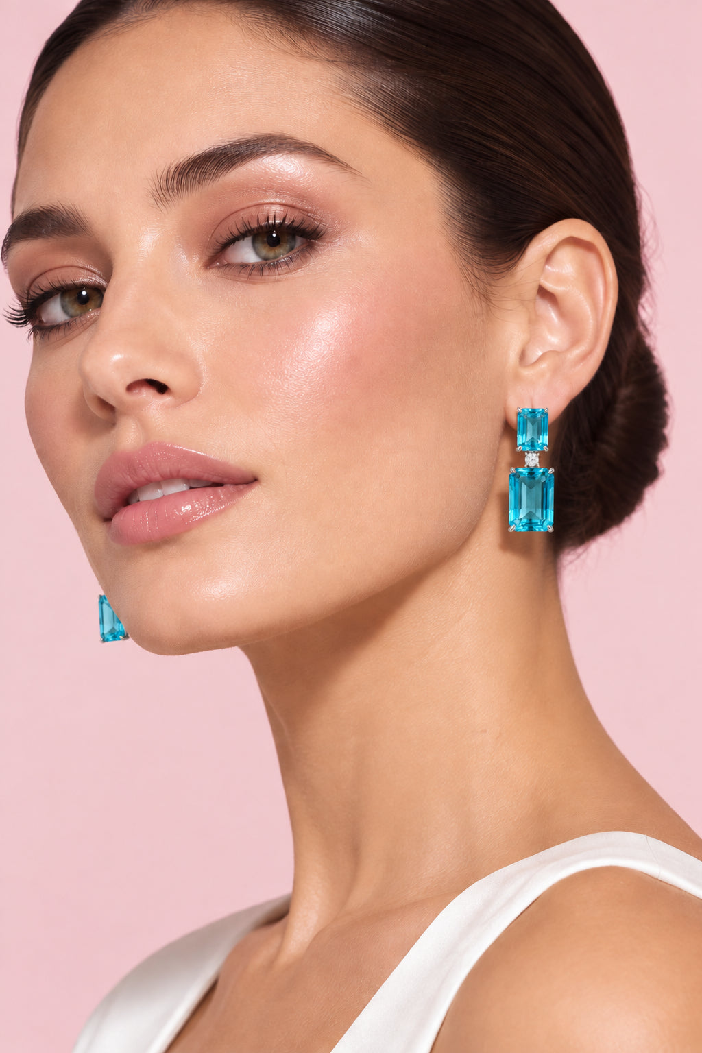 Lab Tourmaline Blue Square Earrings