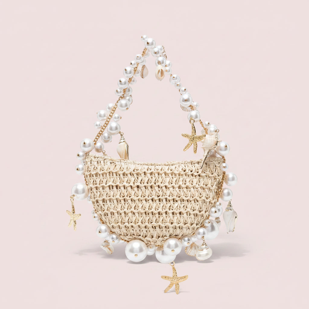 Pearl Conch Grass Woven Handbag