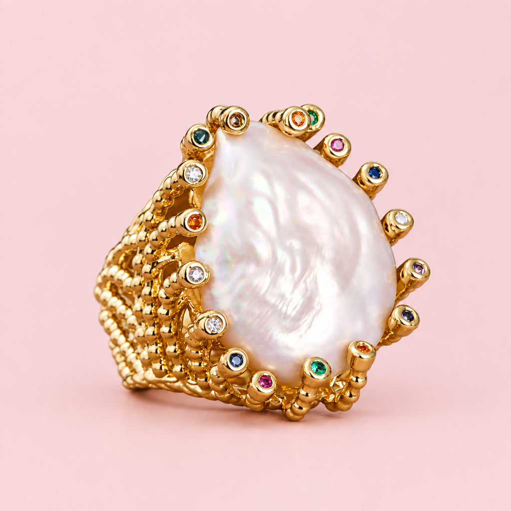 Chunky Pearl Zircon Ring