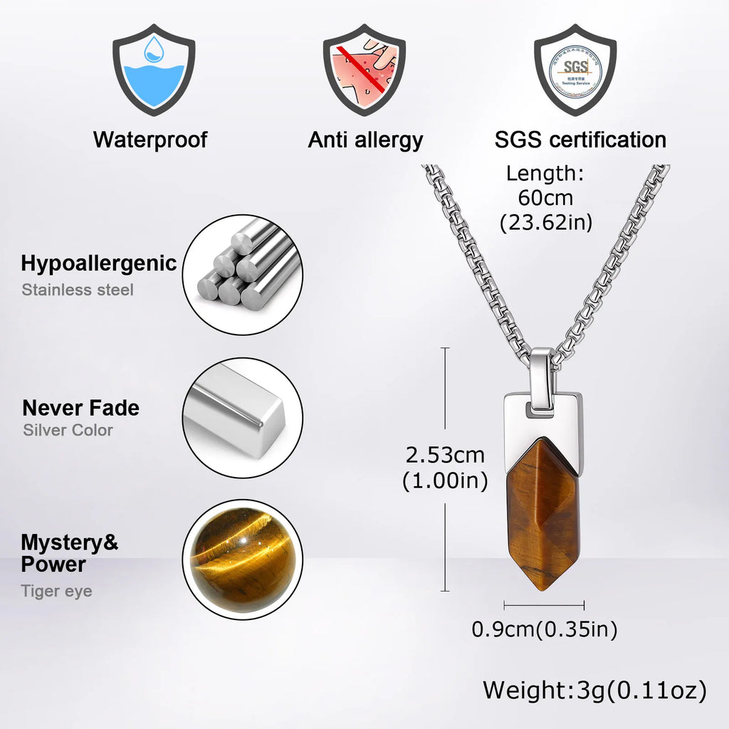 Natural Tiger Eye & Lapis Lazuli Stone Pendant Necklace