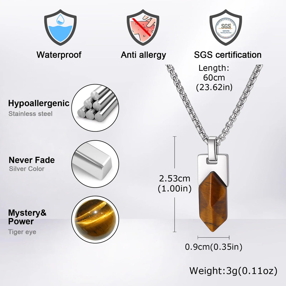 Natural Tiger Eye & Lapis Lazuli Stone Pendant Necklace