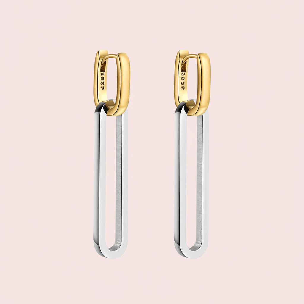 Double  Hoop Link Drop Earrings