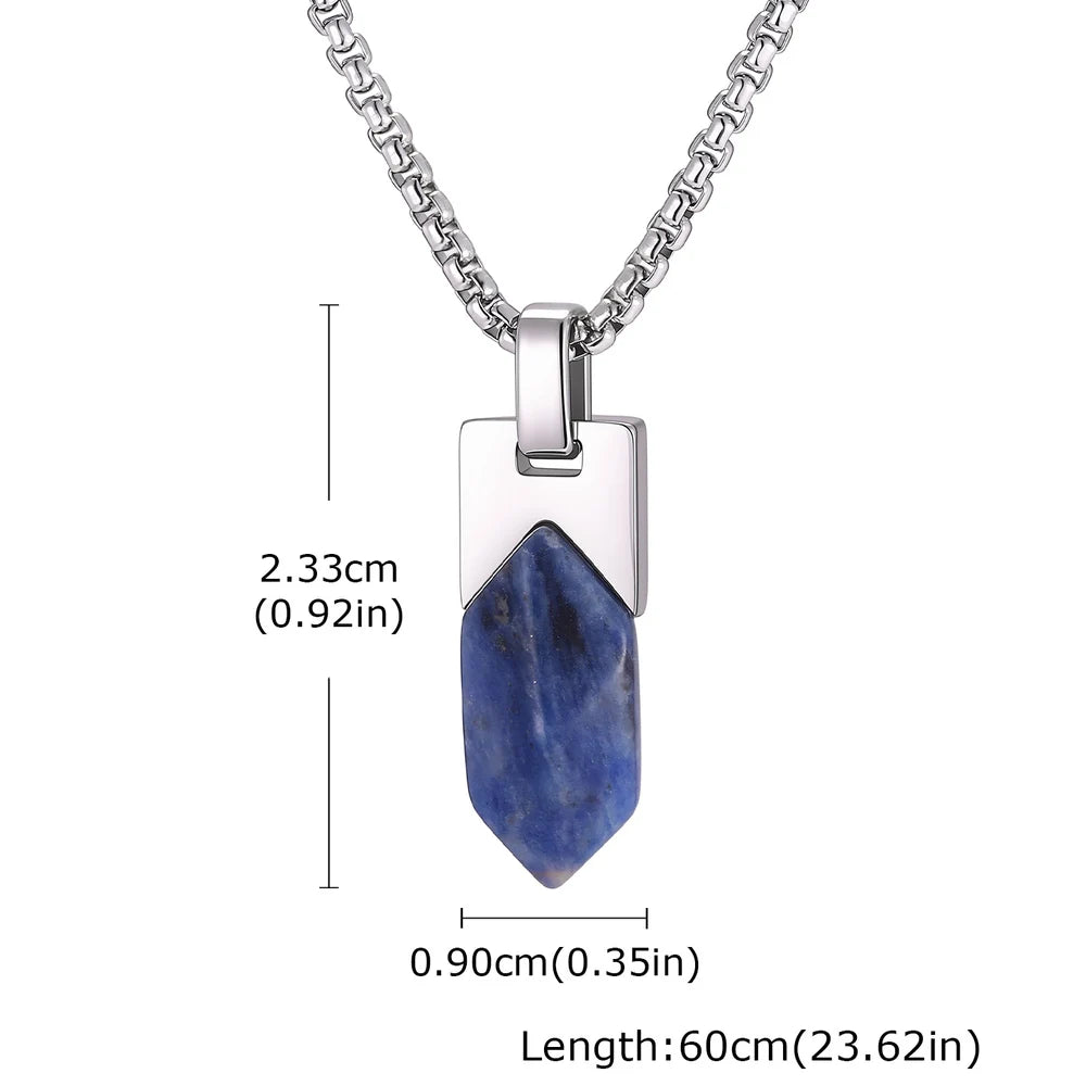 Natural Tiger Eye & Lapis Lazuli Stone Pendant Necklace
