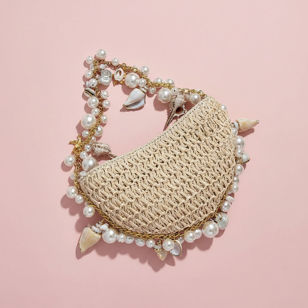 Pearl Conch Grass Woven Handbag
