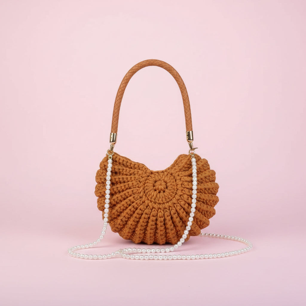 Woven Crochet Conch Shell Shape Bag