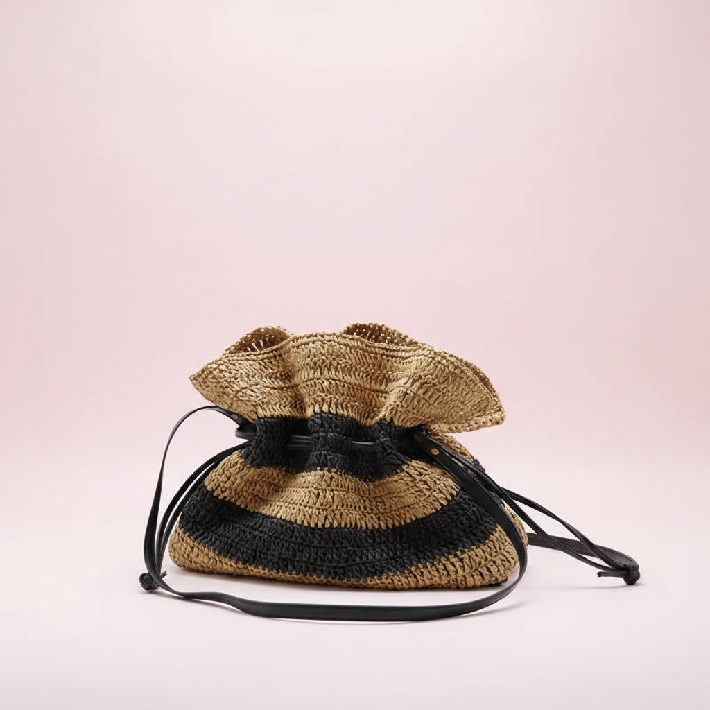Striped crochet straw bucket bag