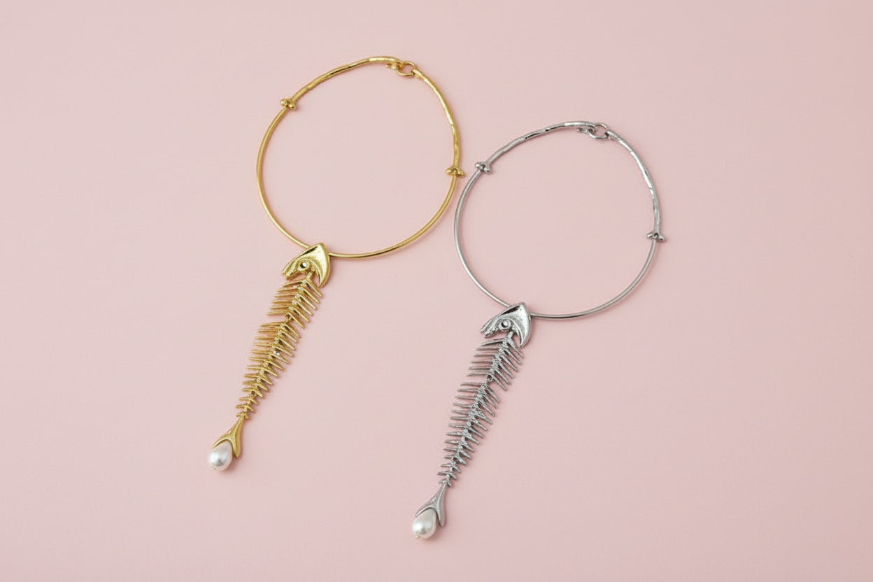 Statement Fish Bone Pendant Choker Necklace