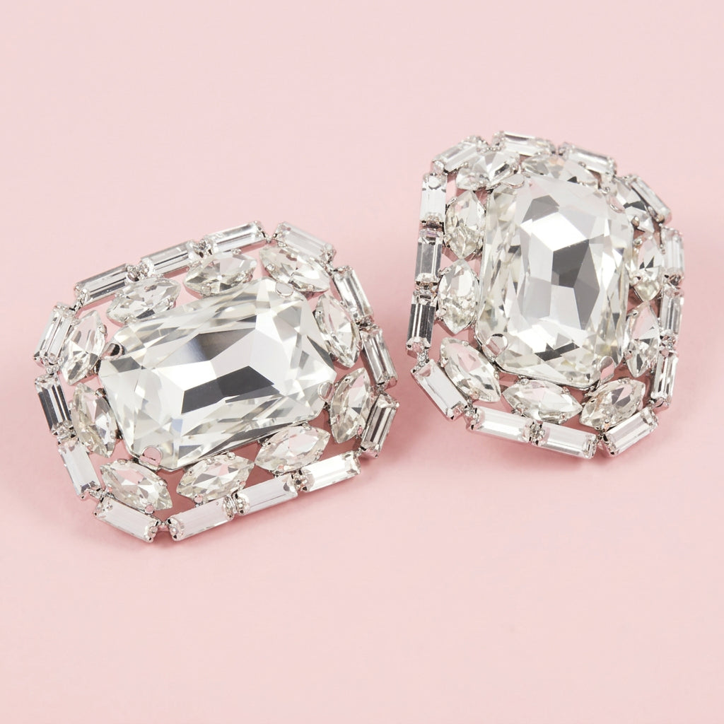 Rhinestone Frame Clip Earrings