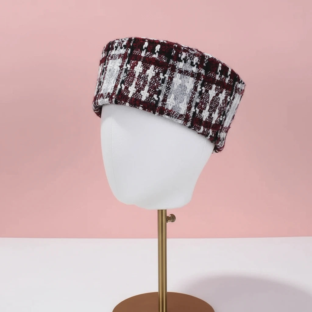 Plaid Tweed Pillbox Beret Hat