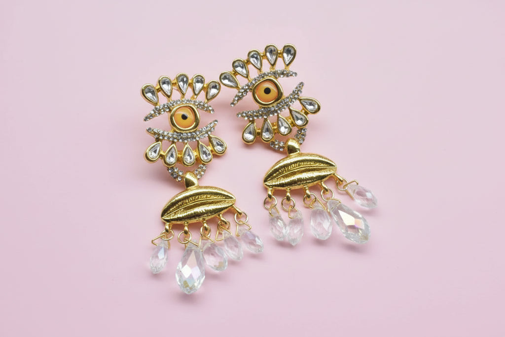 Baroque  Eyes With Crystal Dangle Earrings
