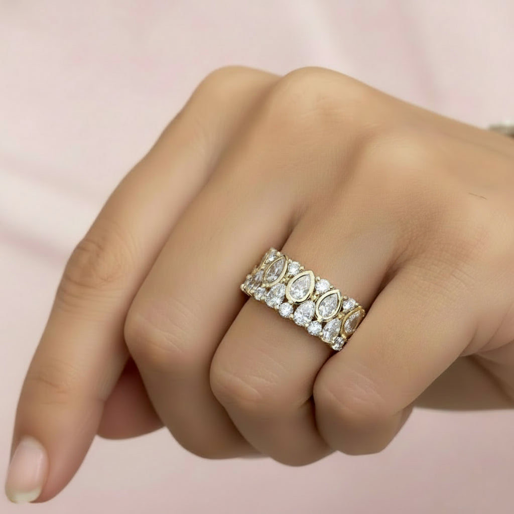 Pear & Round Cut Zircon Wide Band Ring
