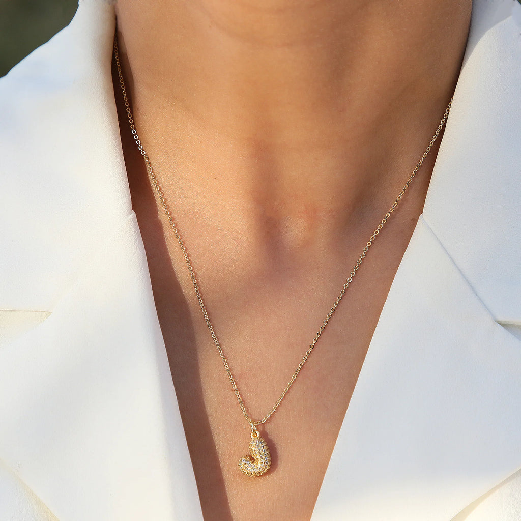 Zircon Initial Alphabet Pendant Necklace