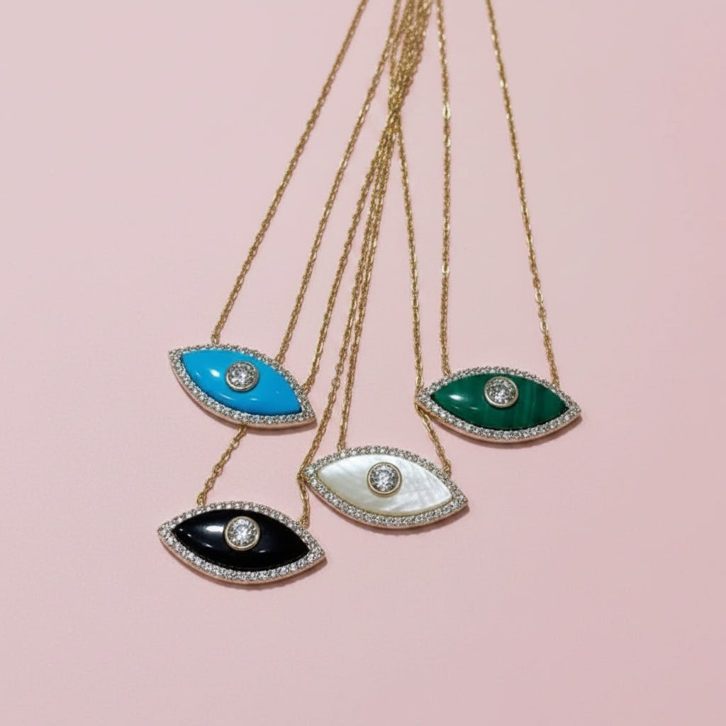 Opal Devil's Eye Zircon Pendant Necklace
