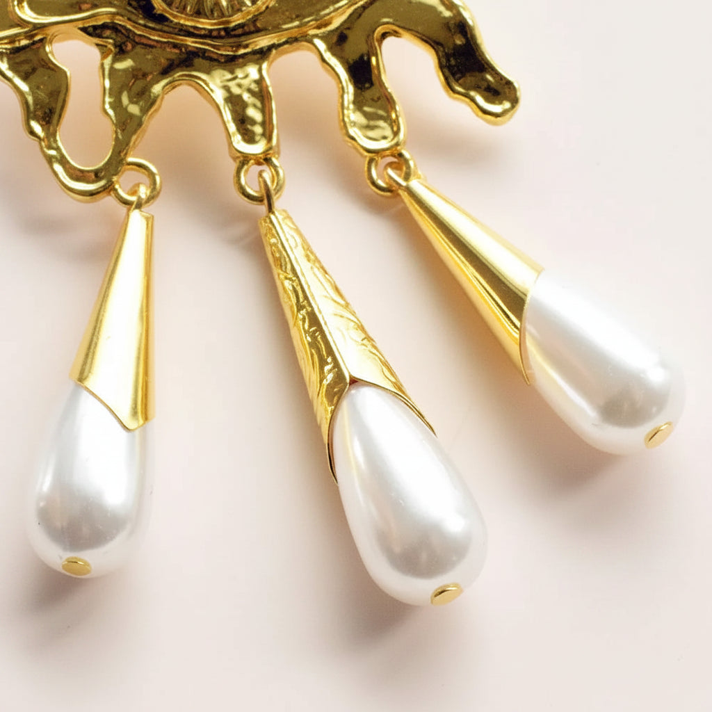 Sun Eye Dangle Pearl Earrings
