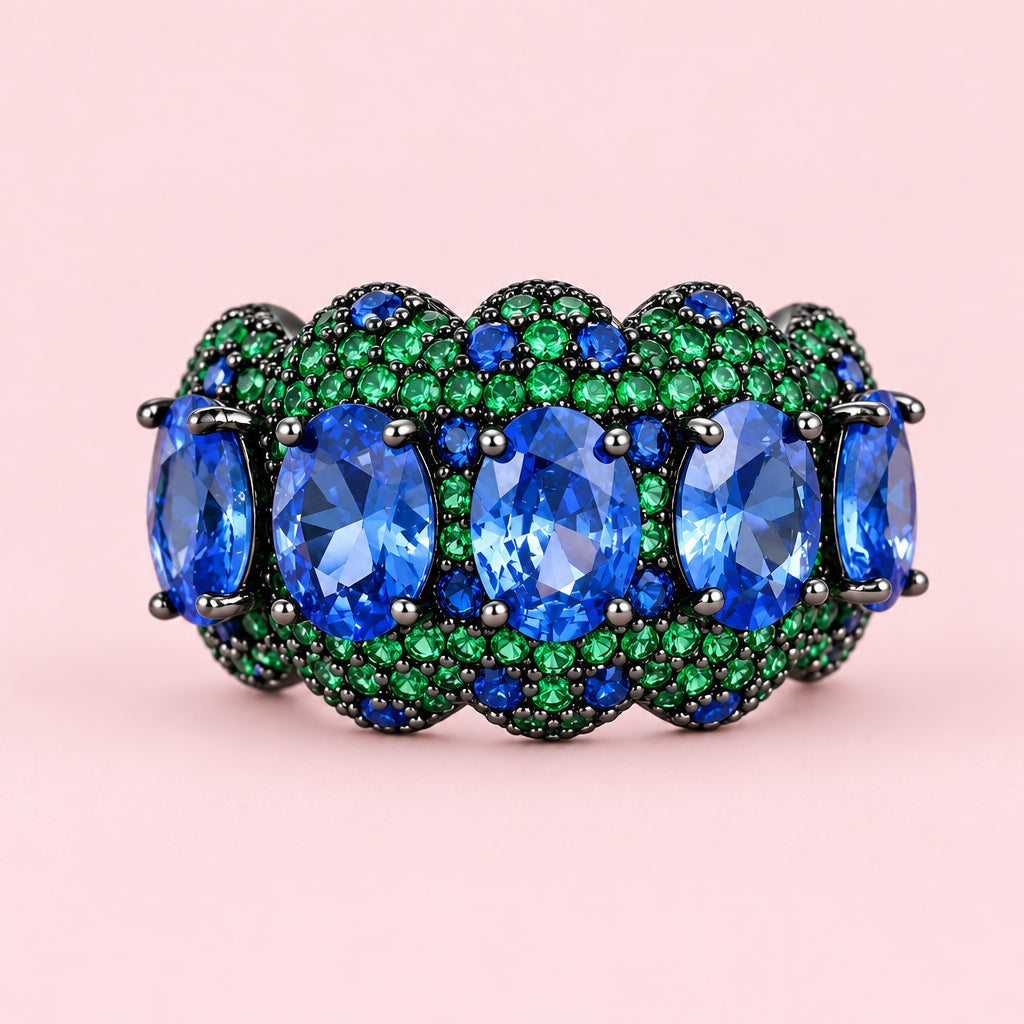 Anillo de circón verde azul